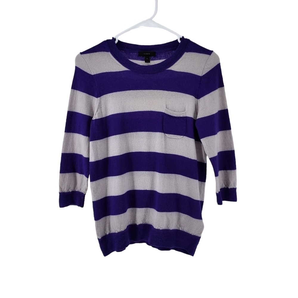J. Crew Women's 100% Merino Wool Stripe Pocket Sweater - M